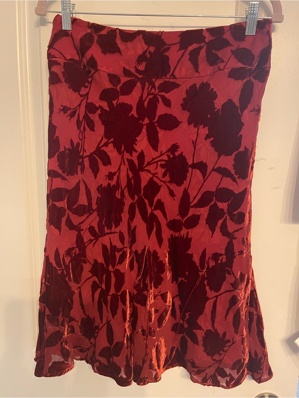 Intuitions Red Floral Burnout A-Line Midi Skirt